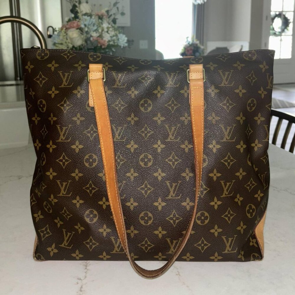 🤎🤍LOUIS VUITTON Monogram Cabas Mezzo Piano Brown Authentic Large Tote Bag